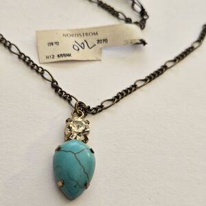 Turquoise Howlite Crystal Necklace Antiqued Brass Figaro Chain Vintage Deadstock